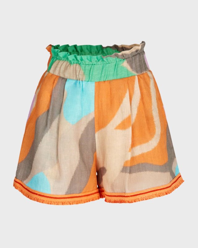 Giorgio High-Rise Abstract-Print Linen Pull-On Shorts